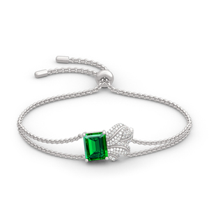 Bracelet en argent sterling fin avec chaîne et motif feuille de Jeulia, coupe émeraude - Product Image 1