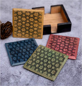 Wooden <b>Cup</b> Coasters Set digital print with <b>Enamel</b> coting glossy look wooden coaster set of 6 piece - Product Image 4