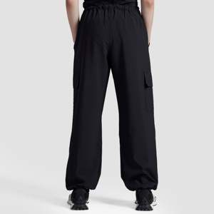 Pantalones Cargo Casuales Negros para Niñas, de Lona Tejida, Elásticos en la Cintura, Transpirables, de Pierna Ancha, Teñidos de Colores, con Técnica Arrugada, Talla XL, para Otoño - Product Image 2
