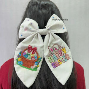 Cravates à cheveux en alligator de meilleure qualité pour filles et femmes nœud à la mode de Pâques avec accessoires de cheveux de lapin brodés mignons - Product Image 1