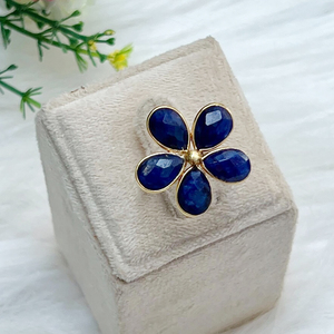 แหวนพลอยแซฟไฟร์ทรงดอกไม้สีทองและสีเงิน925แหวนแต่งงานแบบเรียบ - Product Image 3