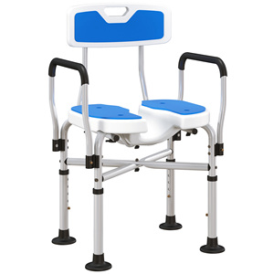 HOMCOM-Chaise de douche avec siège rainuré, hauteur réglable et pieds antidérapants, bleu - Product Image 1