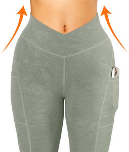 Women's Sweet Style Fitness <b>Clothing</b> V-Shape Cut Waist Camo Printed Gym Leggings with Side Pockets Tight Yoga Leggings - Product Image 4