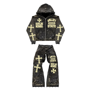 Ensembles de sweat-shirts et de pantalons de survêtement pour hommes personnalisés, lavage à l'acide délavé, vente en gros de survêtements - Product Image 3