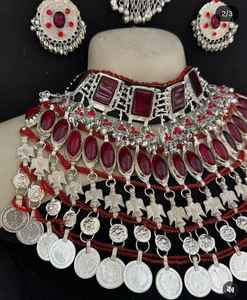 Boho Afghani German Silver <b>Choker</b> Set Multicolor Oxidized Traditional <b>Indian</b> Earrings for Parties Gifts Made Stainless Steel - Product Image 5