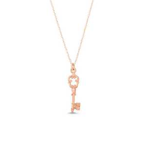 925 Sterling Silver <b>Key</b> Pendant 14K Gold Floral <b>Star</b> Pattern Featuring Freshwater Turquoise Zircon Diamond Rose Gold - Product Image 4