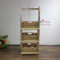 Artex Dong Thap - Estante de Almacenamiento de 3 Niveles con Cestas de Jacinto de Agua y Estructura de Madera, Diseño Moderno, Mueble Portátil para Oficina, Hogar y Cocina