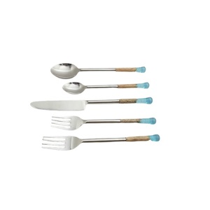Ensemble de couverts de mariage en acier inoxydable plaqué argent avec manche en bois naturel, durable, poli miroir, design moderne, compatible lave-vaisselle - Product Image 5