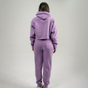 Ensemble de survêtement pour femmes, haut court décontracté uni, sweat-shirt, pantalon de survêtement personnalisé, 100% coton, respirant, séchage rapide - Product Image 4