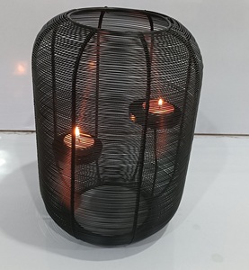 Black Powder Wax Light <b>Lantern</b> Double Tealight Candle Holders <b>Large</b> for Christmas Home Decoration Living Room and Table Decor - Product Image 1