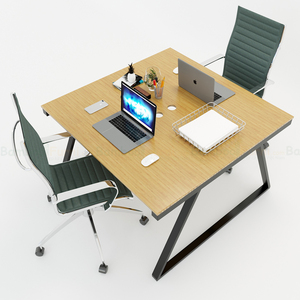Minimalist TrapezBamboo II 2-person Cluster <b>Desk</b> 120x120cm Steel Legs Assembled - Product Image 2