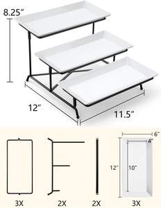 Présentoir alimentaire rectangulaire pliable en métal fait main, avec plateaux blancs – Plateaux de service et présentoir à desserts pour fêtes d'anniversaire - Product Image 3