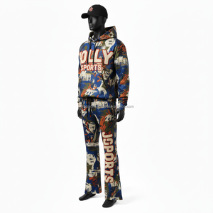 Qualité supérieure 320 GSM Polyester Coton Survêtement Élégant Imprimé À Capuche Pantalon Ensemble Logo Personnalisé Broderie Survêtement - Product Image 3