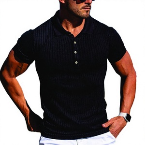 Chemise de golf pour homme sur mesure, coupe classique, en coton mercerisé tricoté, manches courtes, avec boutons décoratifs, couleur unie pour le design - Product Image 1