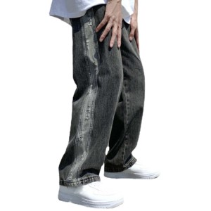 Pantalon de survêtement en jersey de polyester ample personnalisé coupe ajustée cordon de serrage plissé Baggy Track Sweat pantalon pour hommes lavé - Product Image 2