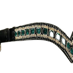 Impresionante banda en forma de V de 5 filas, cristales de color verde esmeralda, diamante ostentoso, de cuero, para cejas de caballo con botón ajustable para lazos - Product Image 1