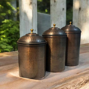 Textured Copper Canister Set With Unique Finished And <b>Vintage</b> Look Offering Functional Storage And Decorative Value - Product Image 1