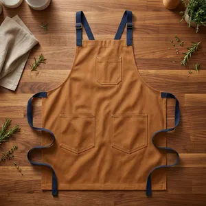 Classic Sleeveless Fashionable Bib <b>Apron</b> Canvas Brown 3 Pockets Machine Washable Water Resistant Eco-Friendly for Cooking Daily - Product Image 1