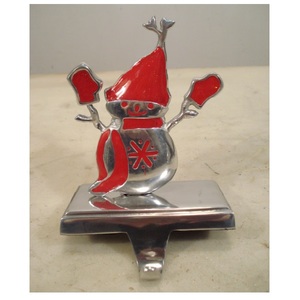 Snow Man Red Painted Metal <b>Stocking</b> <b>Holder</b> For Christmas Table Top Decorative - Product Image 2