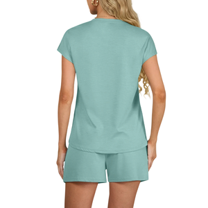 Ensemble de shorts personnalisables décontractés pour femmes haut et short à col rond doux ensemble de shorts décontractés pour femmes nouveaux vêtements de mode - Product Image 2