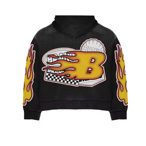 Ensemble de survêtement oversize en molleton de coton épais, style streetwear, avec pantalon évasé et sweat à capuche brodé avec impression graphique personnalisée - Product Image 3