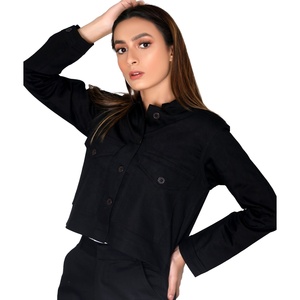 Veste légère à manches longues pour femmes pour l'automne hiver manteau à fermeture à boutons avec poches plaquées sur le devant toile de coton respirante - Product Image 2