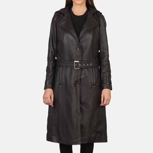 เสื้อโค้ทหนังแท้สีดำแฟชั่นสำหรับผู้หญิงเสื้อโค้ทหนังระบายอากาศได้ดี - Product Image 1