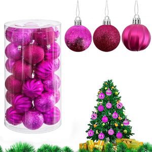 Palline di Natale in plastica infrangibile fucsia da 6cm 30 pezzi lucide/opache per la decorazione e le feste dell'albero - Product Image 1