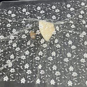 ZP-2 2025 baru kostum tari poliester kain jala bordir bunga anggur kain Tulle bordir putih tekstil kain Tulle - Product Image 5