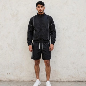 Premium Quality Custom Logo Mens Windbreaker Shorts Set Black <b>Tracksuit</b> <b>White</b> Piping Summer 2-Piece Sportswear Streetwear YKK - Product Image 1