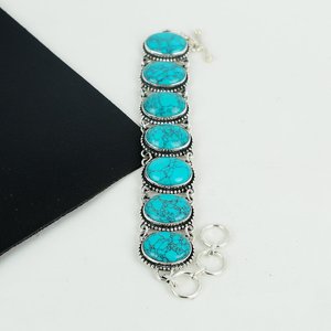 Elegant Blue Turquoise Handmade <b>Bracelet</b> 925 Sterling <b>Silver</b> Jewelry Natural Gemstone <b>Bracelet</b> Boho Jewelry For Birthday Gifts - Product Image 5