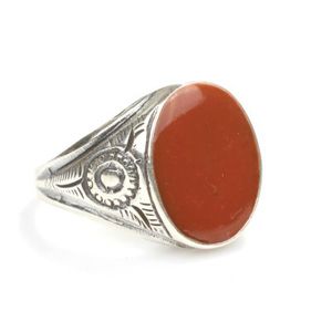 Men's Trendy 925 Sterling Silver Ring with <b>Orange</b> Enamel Rose Gold Plated Bezel Setting Inlay Fashionable Letter Shape <b>Gift</b> - Product Image 1