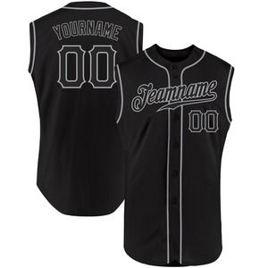 Camiseta de béisbol sin mangas auténtica negra-gris personalizada ropa de equipo personalizada más vendida - Product Image 1
