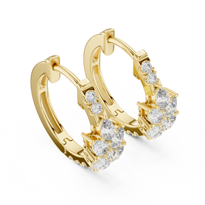 Luxury Wedding <b>Earring</b> 18K Yellow Gold Floral Pear Cut Lab Grown Diamond Round Cluster <b>Hoop</b> <b>Earrings</b> VVS Fine Jewelry for Women - Product Image 4