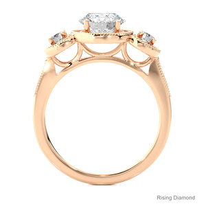 1,3 Ct Round Lab Grown Diamond Anillo de compromiso Tres piedras Oro Rosa Estilo bohemio IGI Certificado Regalo de aniversario para ella - Product Image 4