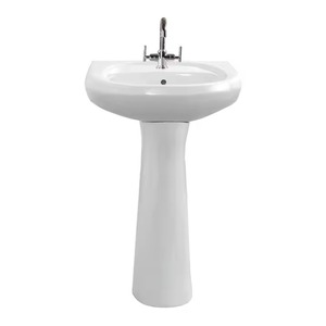 Lavabo de cerámica blanca de Arte Moderno con soporte-Pedestal de lavabo de pie para baño y uso interior/exterior - Product Image 1