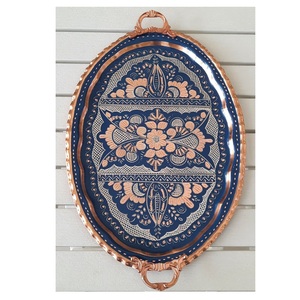 Bandeja de Servicio Turca Moderna Hecha a Mano de Latón con Incrustaciones de Esmalte Negro, Plato Decorativo con Asas para Decoración de Hoteles y Hogares - Product Image 2