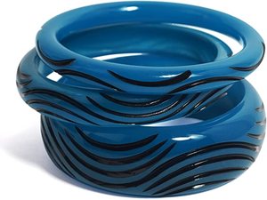 Resin <b>Bangle</b> Set Round Artistic Circular Pattern Sculpture Craft Jewelry White Black Blue Decorative Collectible Piece - Product Image 3