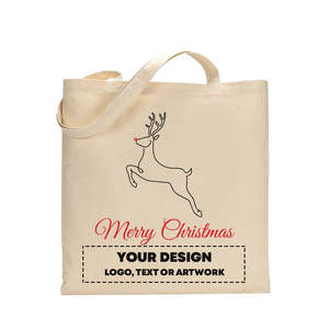 Merry Christmas Deer Tote <b>Bag</b> Eco-Friendly Cotton <b>Bag</b> with <b>Long</b> Handle Medium Size for Daily Use Food Advertising - Product Image 4