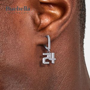 Pendientes de aro con número personalizado de Plata de Ley 925 para hombre, estilo Hip Hop con diamantes, helado - Product Image 1