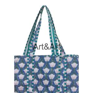 Sac fourre-tout vintage pour femme en coton 100% de haute qualité fait à la main, imprimé floral, tendance, élégant, sac à bandoulière, fermeture ouverte - Product Image 3