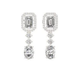Boucles d'oreilles pendantes en diamant de laboratoire 3,03 CT, clarté VVS-VS EF, taille émeraude et ronde, or 18 carats, 14 carats, 10 carats et argent 925, rose, jaune - Product Image 2