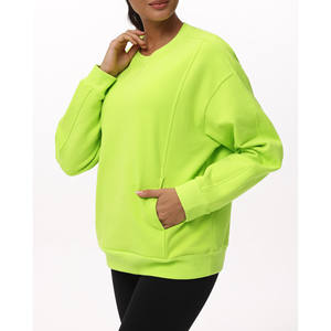 Sudadera de algodón con cuello redondo de doble cara y hombros caídos de talla grande para mujer, Jersey, sudaderas transpirables ecológicas para mujer - Product Image 5