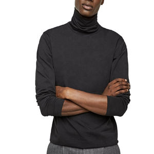 Vente chaude hommes décontracté été col roulé sweat noir manches longues 100% coton Logo personnalisé brodé Technique automne - Product Image 3