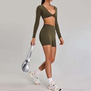 Ensemble de sport 2 pièces taille haute pour femme, soutien-gorge de yoga à compression ultra doux sans manches avec cordon de serrage, polyester/nylon - Product Image 3