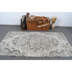 พรมขนาด 4.1x7.9 ฟุต, พรมวินเทจสไตล์ตุรกี, พรมขนสัตว์สีเทาสไตล์ตะวันตกเฉียงใต้ - Product Image 2