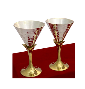 Elegant Stainless Steel Wine <b>Glass</b> Home Party Drinking Hammered Design Brass Stem Designer Crafts Excellent - Product Image 5