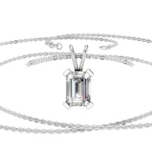 Collier pendentif solitaire en or massif 14 carats plaqué rhodium, personnalisé en gros, pour femmes, classique, 0,5 carat, D VVS, moissanite, taille émeraude - Product Image 3