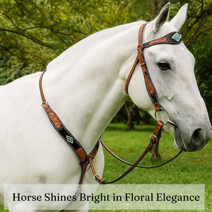 Beautifully Handcrafted <b>Floral</b> Carved Headstall and Breastplate Newly Made From Leather - Product Image 2