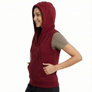 Vêtements de sport pour femmes avec logo personnalisé, sweat-shirts sans manches, fermeture éclair intégrale, mélange de coton lourd, musculation, coupe régulière, veste à capuche - Product Image 3